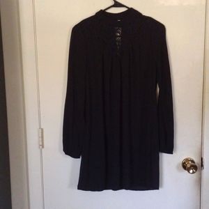 High neck long sleeve mini smock dress